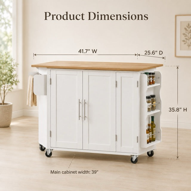Kitchen Island Cart with Drop Leaf Tabletop & Storage, Rolling on Wheels