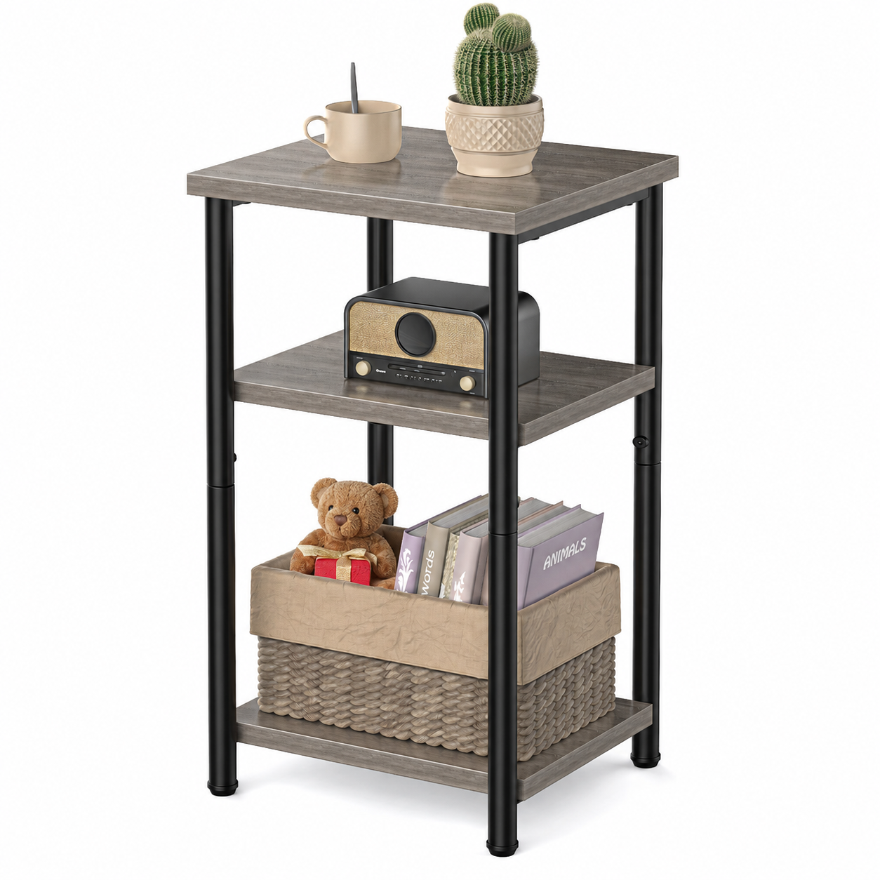 3-Tier Side Table with Storage Shelves – Small End Table for Bedroom, Living Room & Office