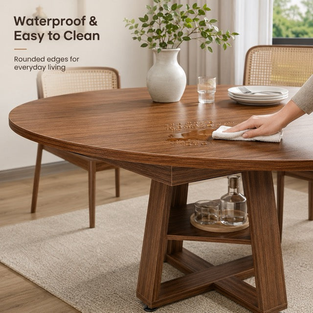 Extendable Oval Dining Table with Storage Shelf, Space-Saving Kitchen Table