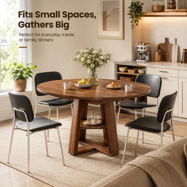 Extendable Oval Dining Table with Storage Shelf, Space-Saving Kitchen Table