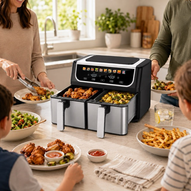 Dual Basket Air Fryer – 9.5L Large Capacity, Independent Temp Control & 10 Preset Cooking Modes