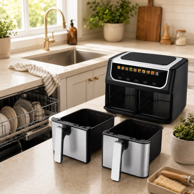 Dual Basket Air Fryer – 9.5L Large Capacity, Independent Temp Control & 10 Preset Cooking Modes