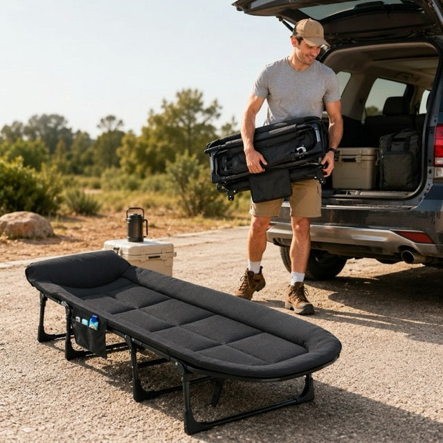 6-Position Adjustable Folding Camping Cot with Mattress – Supports 450 lbs