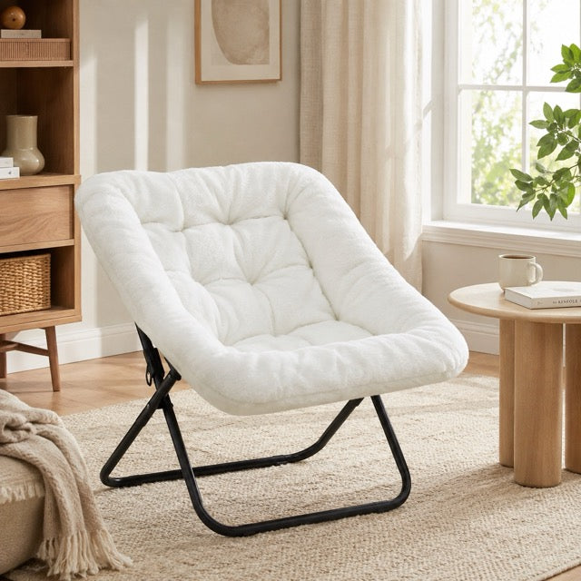 Faux Fur Disc Chair – Round Accent Chair for Bedroom & Living Room | Gray, Pink or White