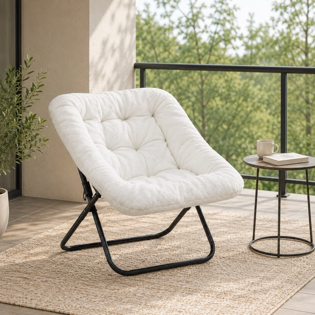 Faux Fur Disc Chair – Round Accent Chair for Bedroom & Living Room | Gray, Pink or White
