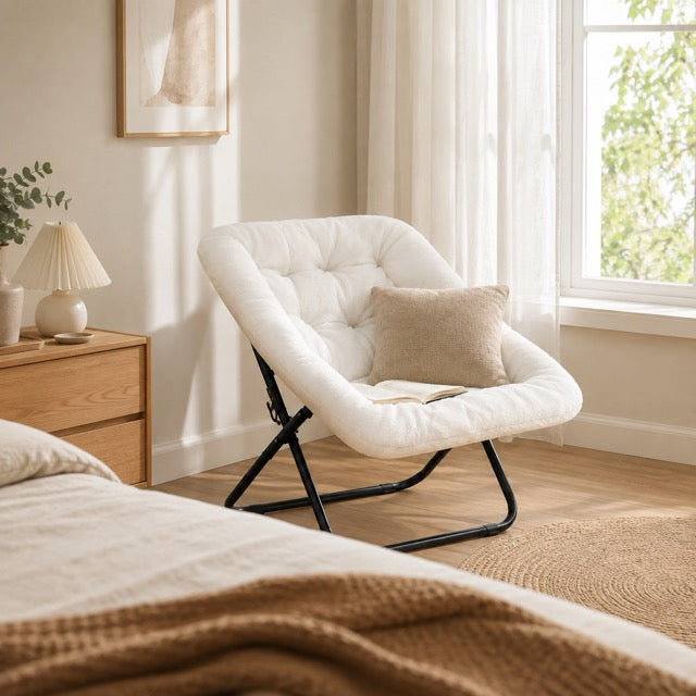 Faux Fur Disc Chair – Round Accent Chair for Bedroom & Living Room | Gray, Pink or White