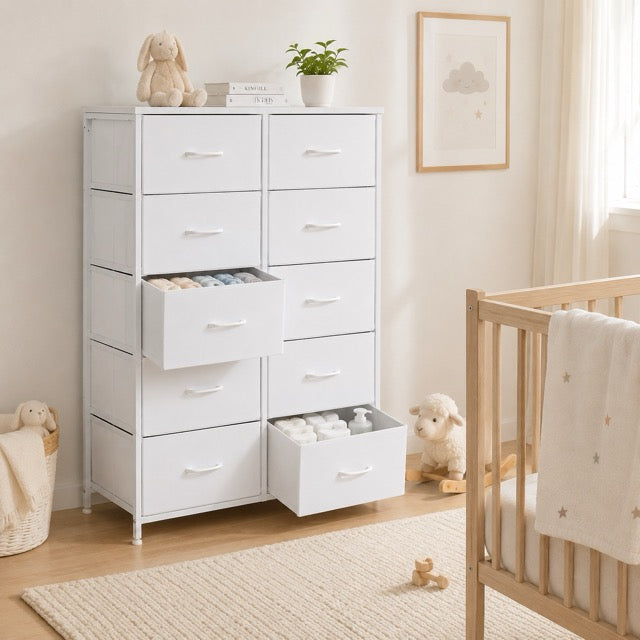 10 Drawer Tall Fabric Dresser for Bedroom & Closet