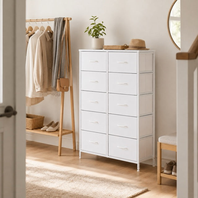 10 Drawer Tall Fabric Dresser for Bedroom & Closet