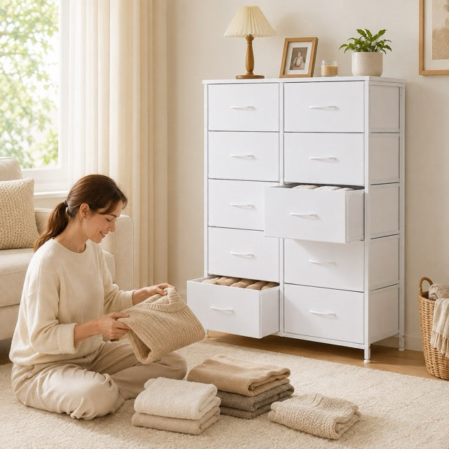 10 Drawer Tall Fabric Dresser for Bedroom & Closet