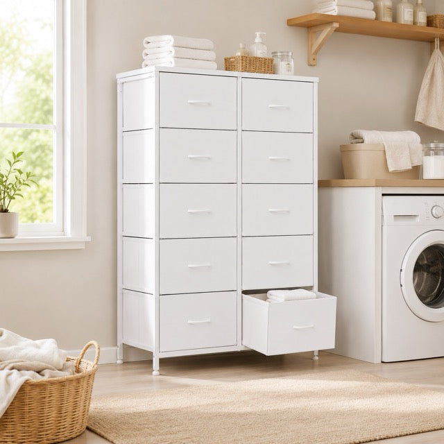 10 Drawer Tall Fabric Dresser for Bedroom & Closet