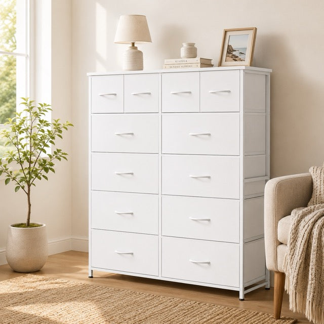 12-Drawer Fabric Dresser with Wooden Top 