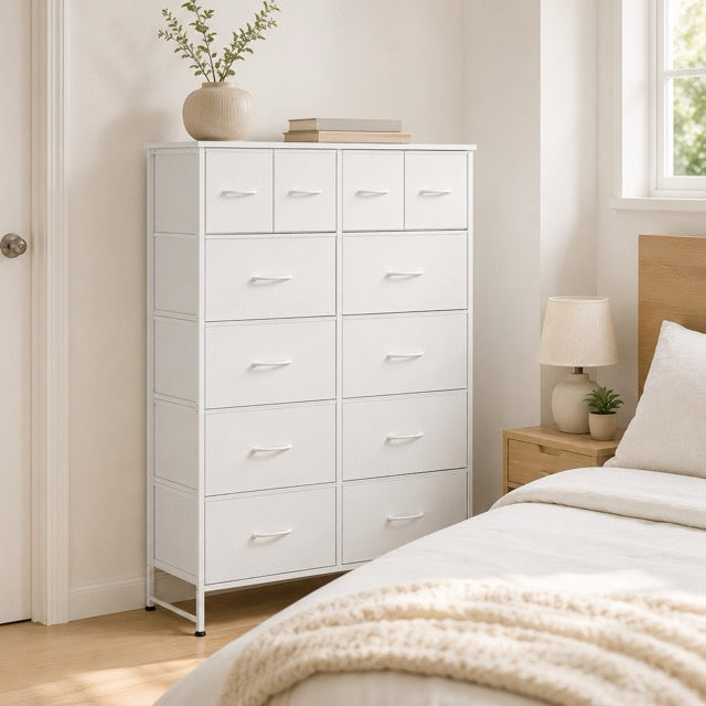 12-Drawer Fabric Dresser with Wooden Top 