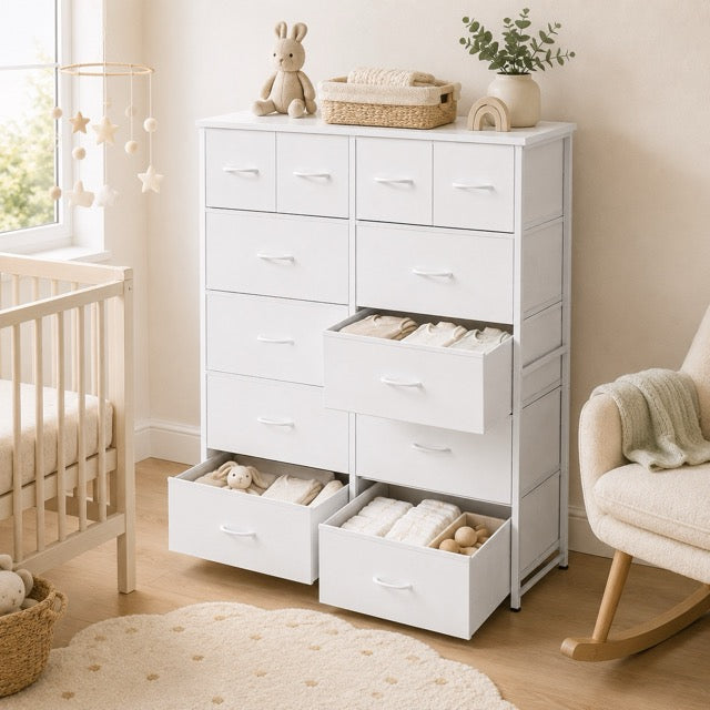 12-Drawer Fabric Dresser with Wooden Top 