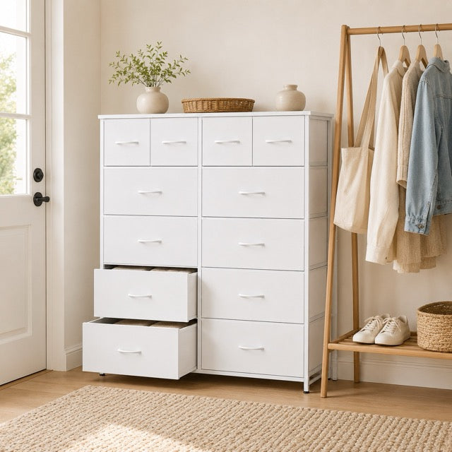 12-Drawer Fabric Dresser with Wooden Top 