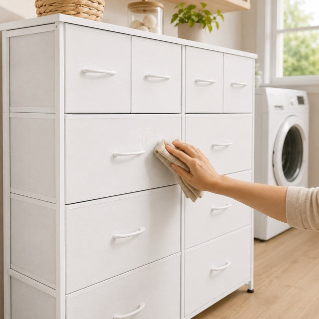 12-Drawer Fabric Dresser with Wooden Top 