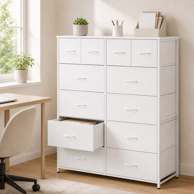 12-Drawer Fabric Dresser with Wooden Top 