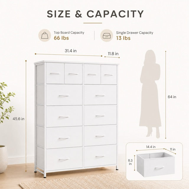 12-Drawer Fabric Dresser with Wooden Top 