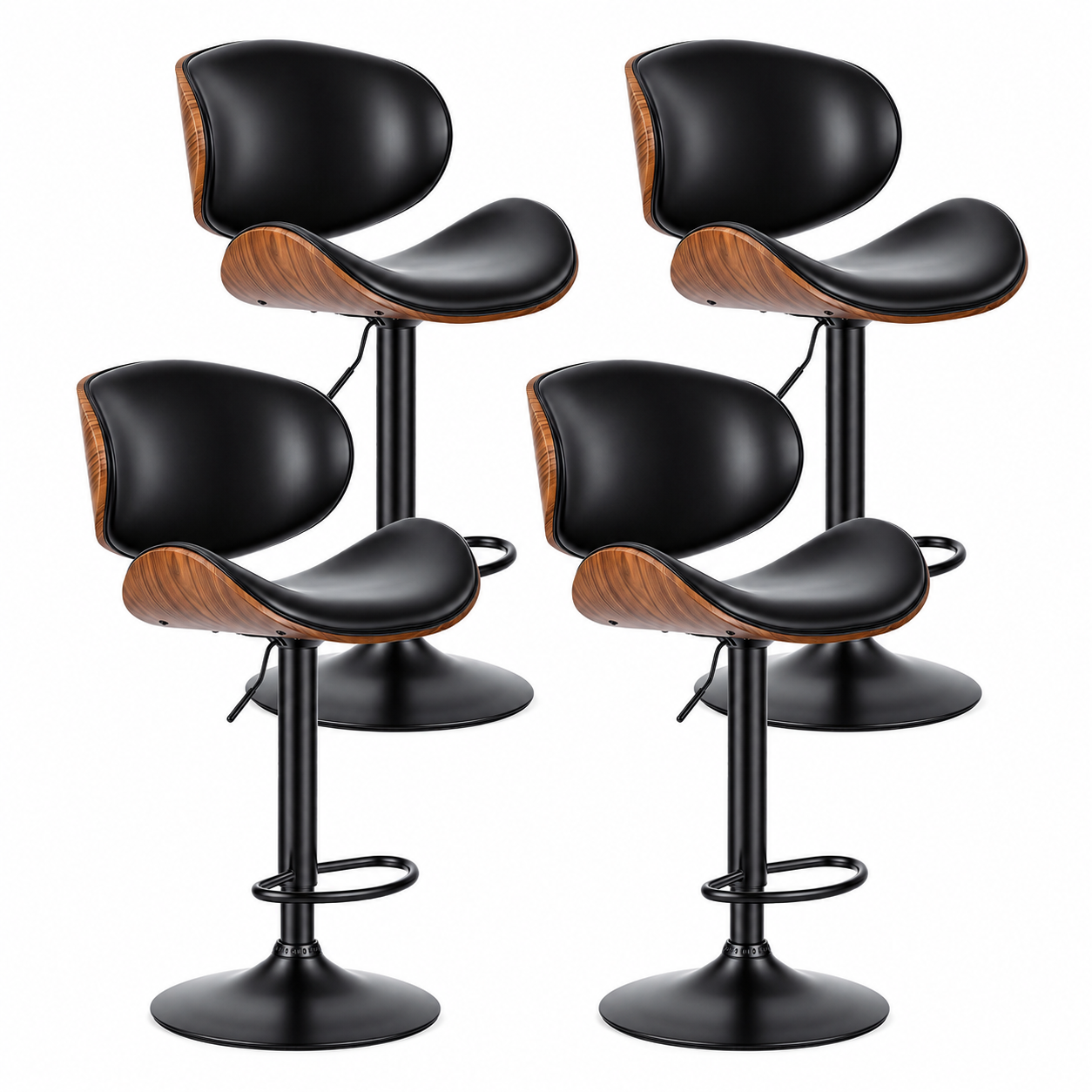 Adjustable Swivel PU Leather Bar Stools – Set of 2, 4, or 6 | Black & Brown