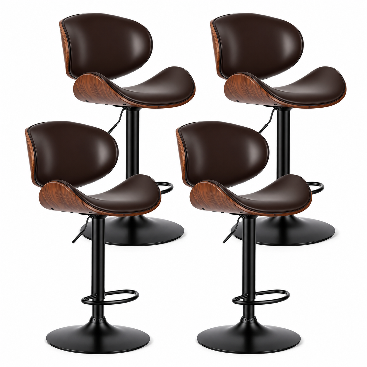 Adjustable Swivel PU Leather Bar Stools – Set of 2, 4, or 6 | Black & Brown