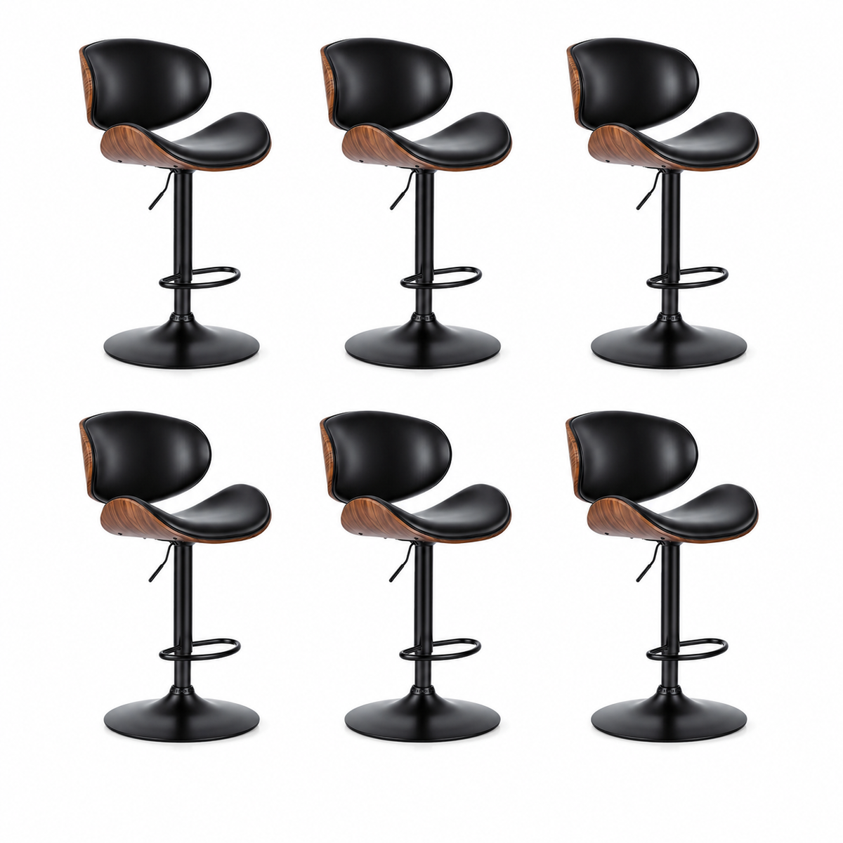 Adjustable Swivel PU Leather Bar Stools – Set of 2, 4, or 6 | Black & Brown
