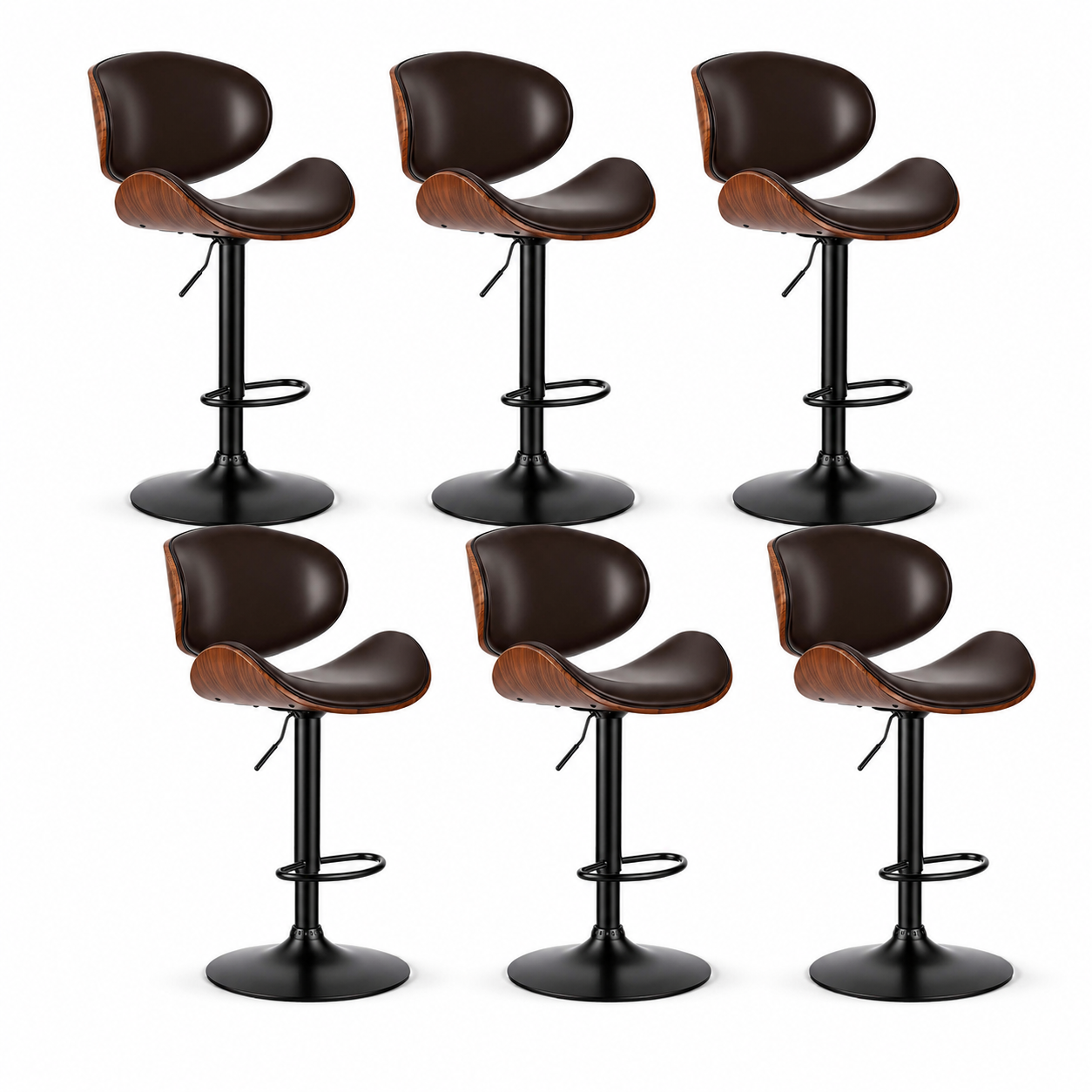 Adjustable Swivel PU Leather Bar Stools – Set of 2, 4, or 6 | Black & Brown