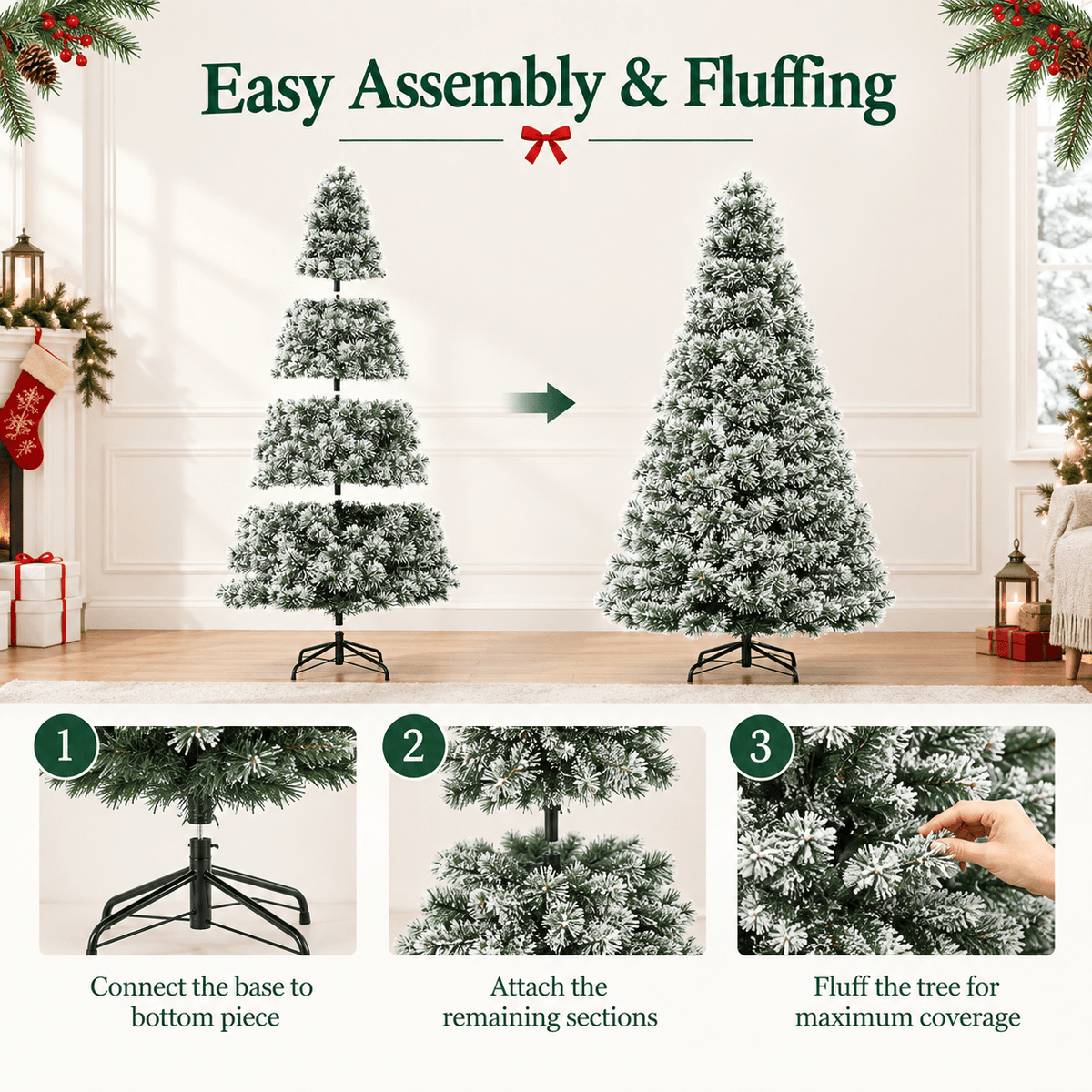 Pre-Lit Artificial Christmas Tree with Warm White Lights – 4.5 ft to 9 ft