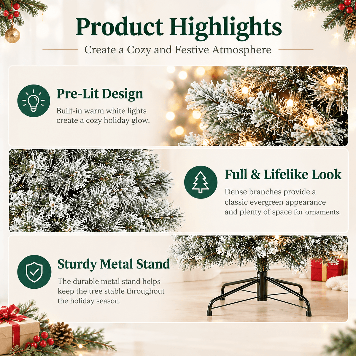 Pre-Lit Artificial Christmas Tree with Warm White Lights – 4.5 ft to 9 ft