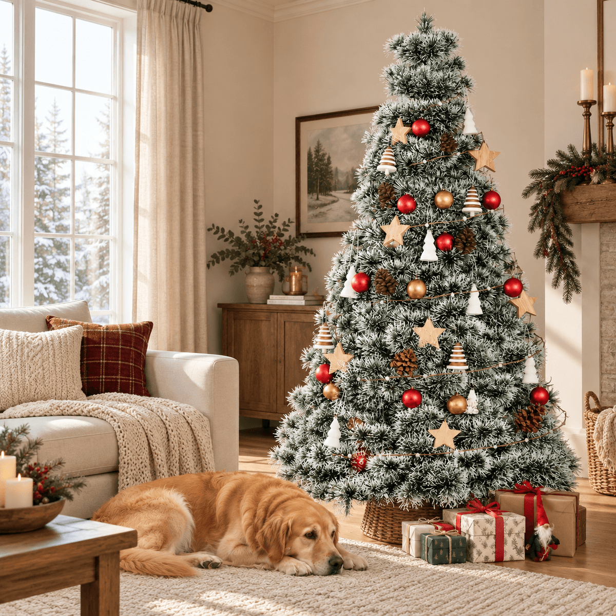 Pre-Lit Artificial Christmas Tree with Warm White Lights – 4.5 ft to 9 ft