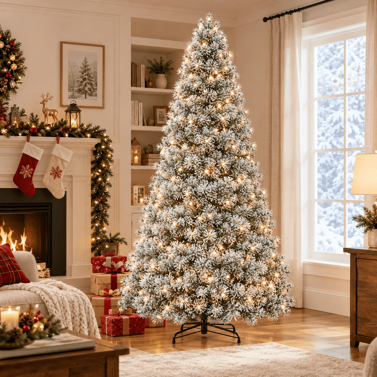 Pre-Lit Artificial Christmas Tree with Warm White Lights – 4.5 ft to 9 ft
