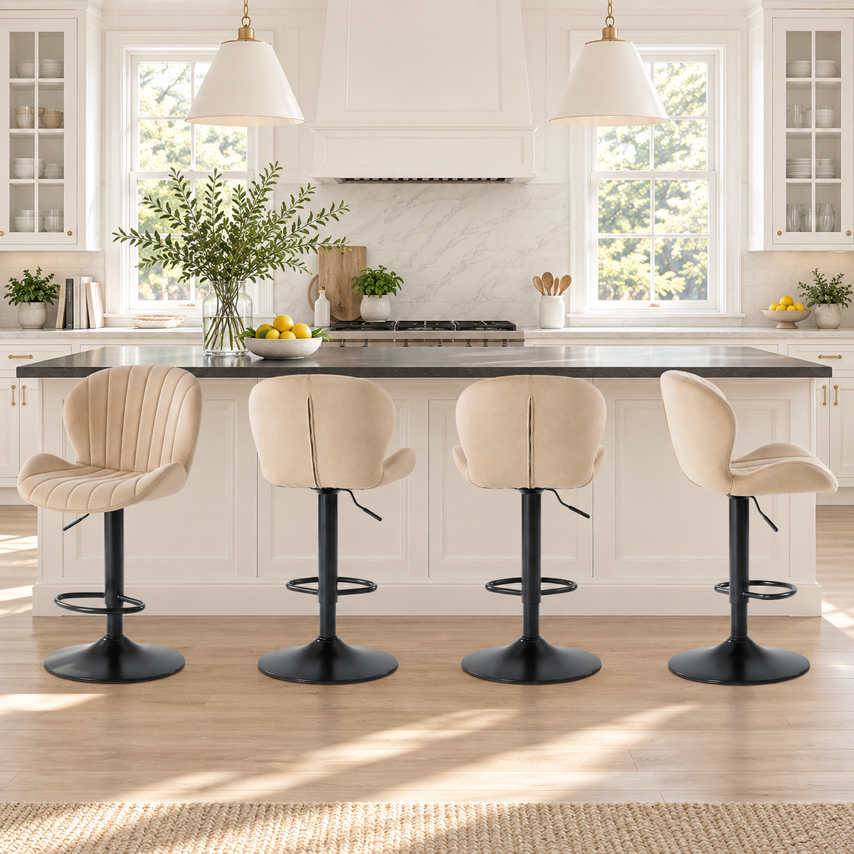 Modern Adjustable Swivel Bar Stools with Fabric Upholstery