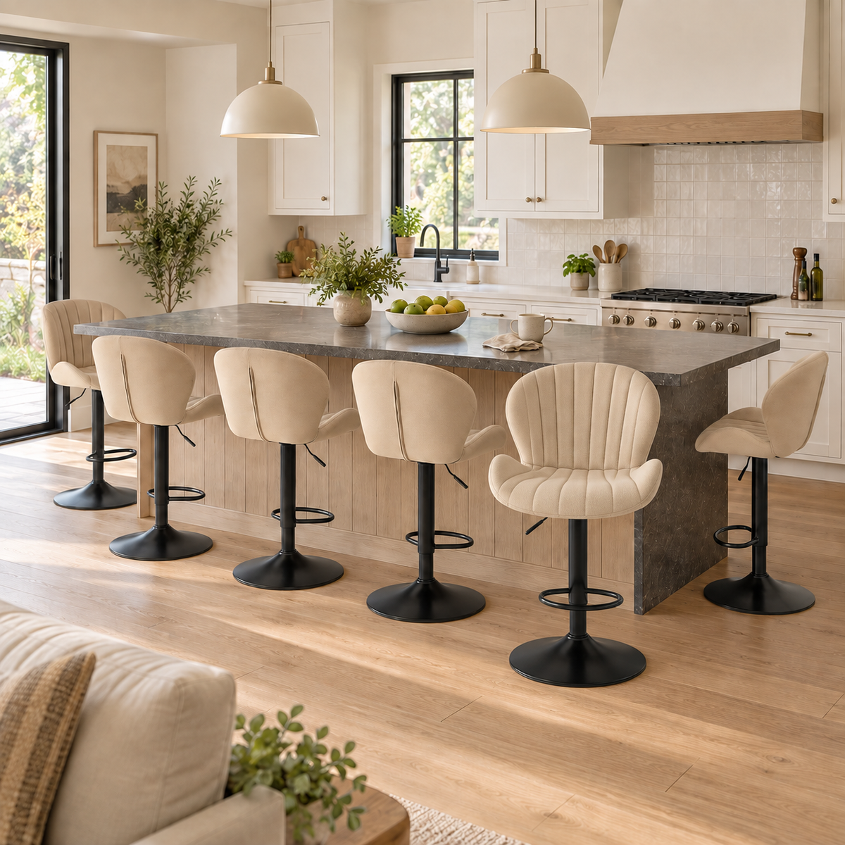 Modern Adjustable Swivel Bar Stools with Fabric Upholstery