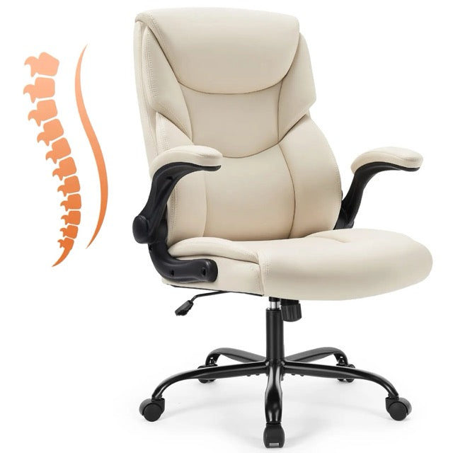 PU Leather Office Chair with Flip-Up Armrests & Lumbar Support – High Back Ergonomic Desk Chair