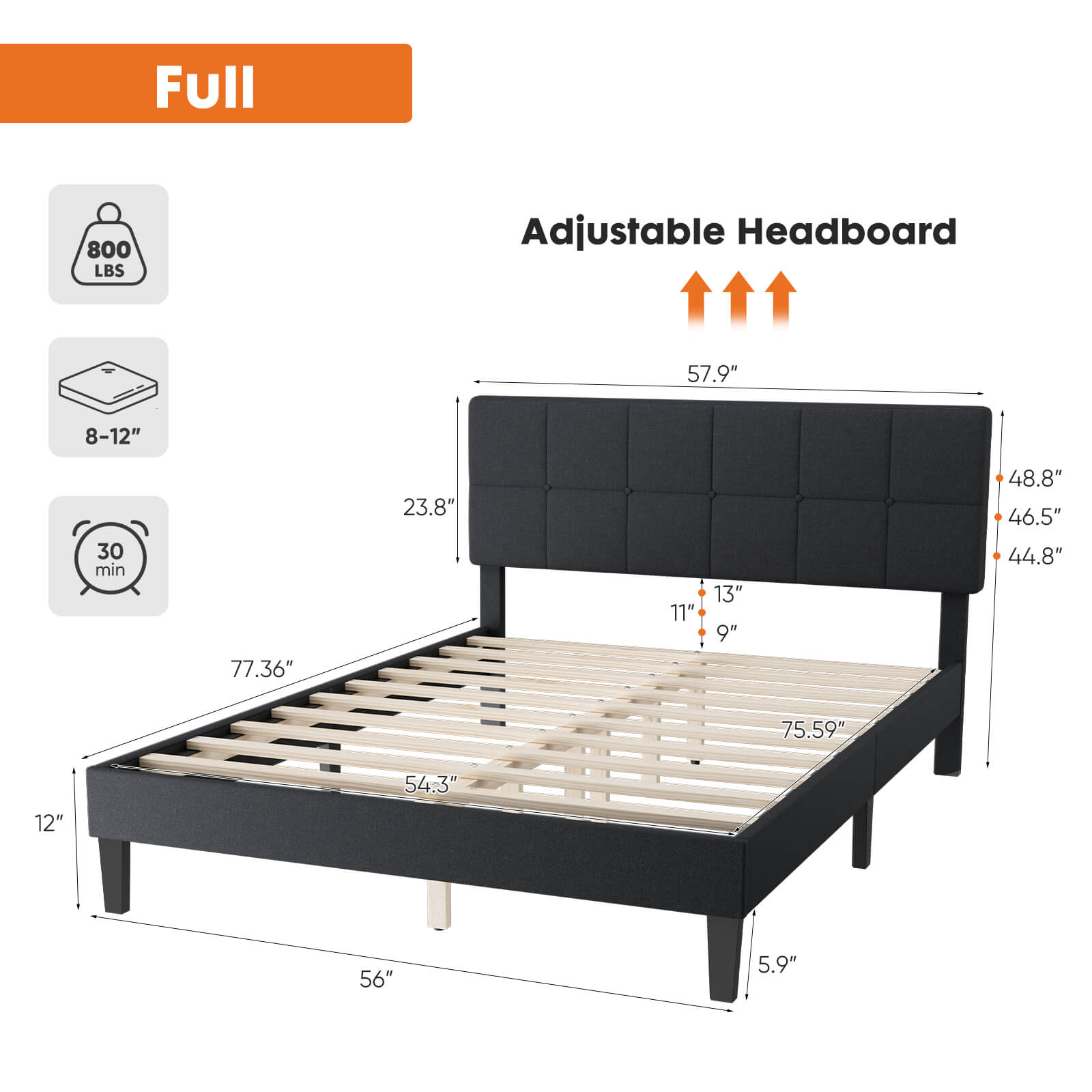 Upholstered Linen Bed Frame with Headboard
