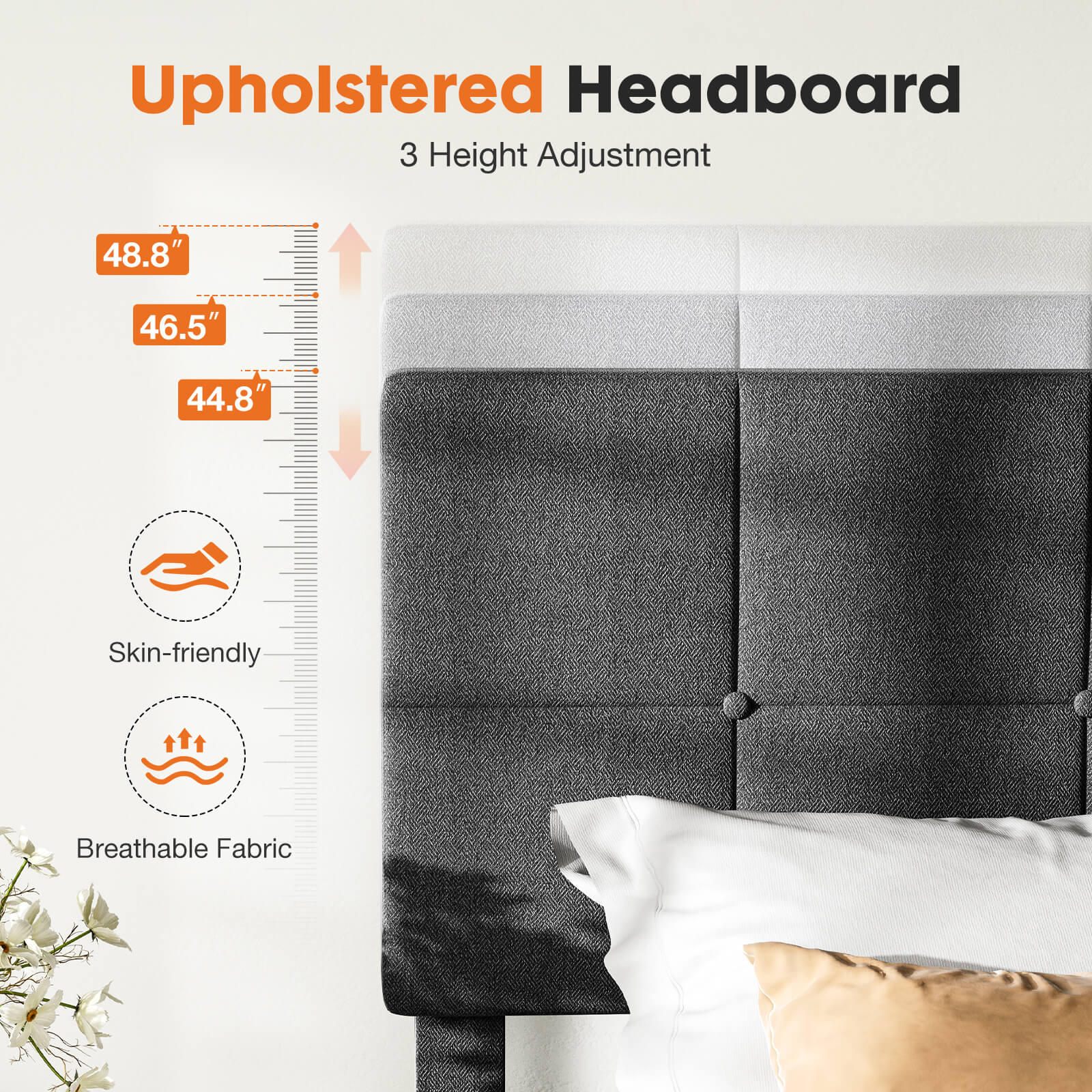 Upholstered Linen Bed Frame with Headboard