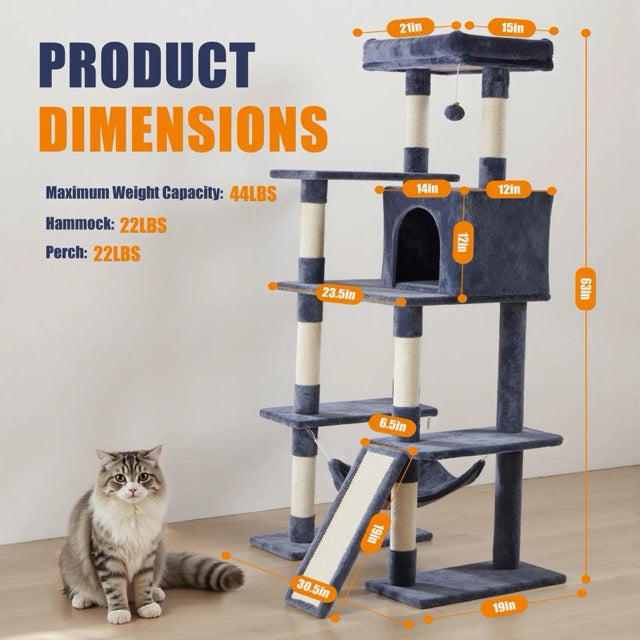 63 Inch Plush Multi-Level Cat Tree Tower