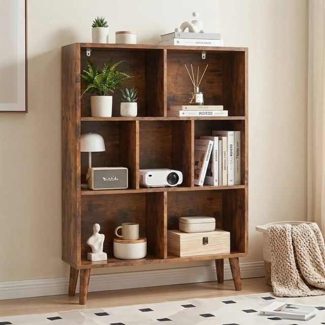 3-Tier Wooden Bookshelf with Metal Legs – Open Storage Cabinet