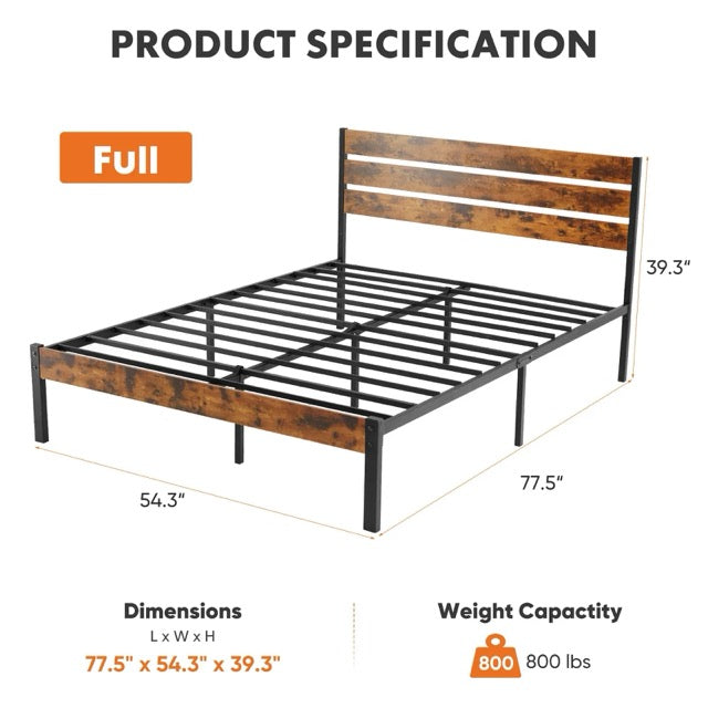 Metal Platform Bed Frame with Headboard & Footboard – No Box Spring Needed, 800 lb Capacity, Twin/Full/Queen