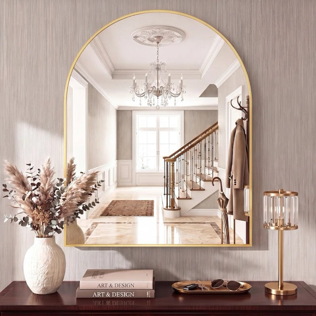 Arched Metal Frame Wall Mirror – Vanity Mirror for Bathroom, Bedroom & Entryway