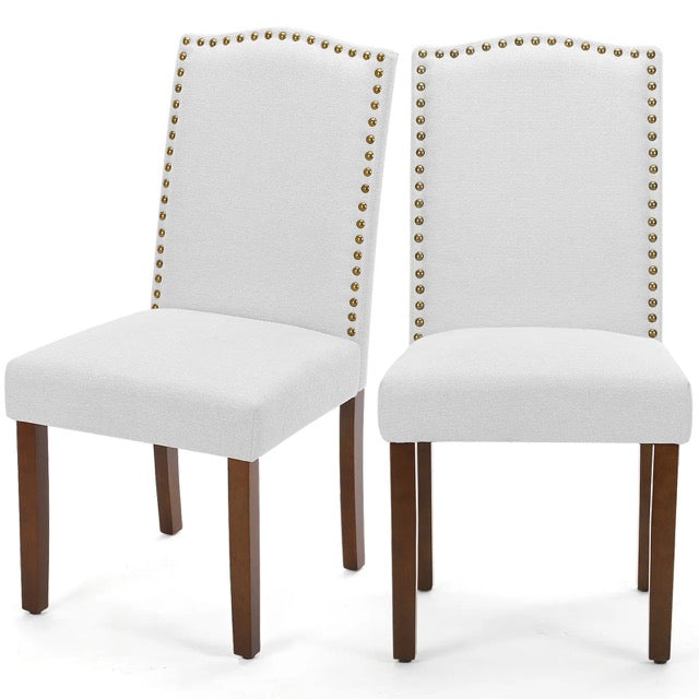 Modern Upholstered Dining Chairs Set of 2 – Armless with Nailhead Trim & Solid Wood Legs