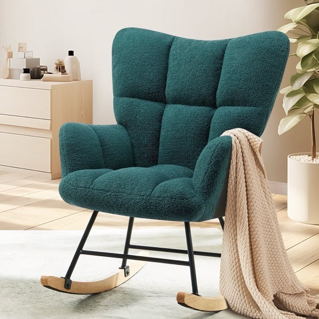 Teddy Upholstered Glider Rocker with High Backrest | Nursery & Living Room Rocking Chair