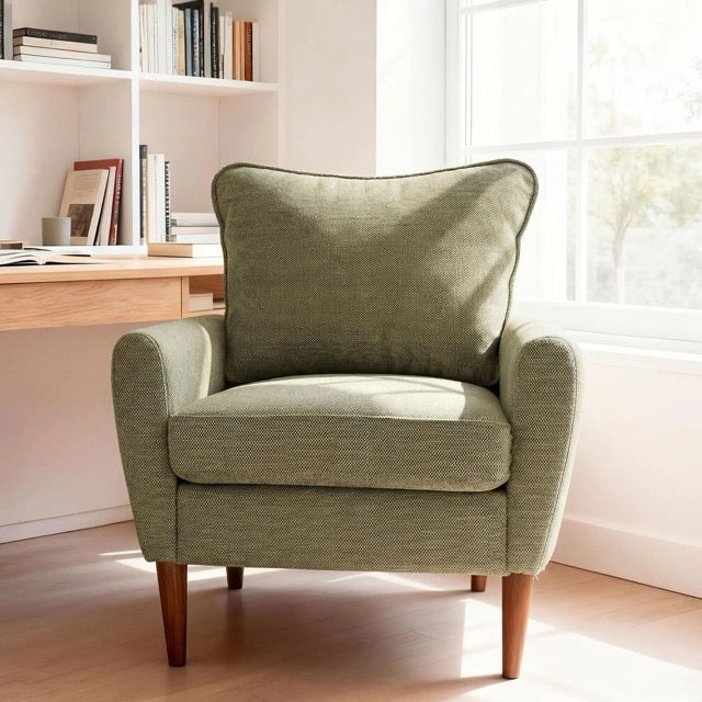 Modern Accent Reading Chair with Cushioned Seat & Wooden Legs – Wide Single Leisure Armchair