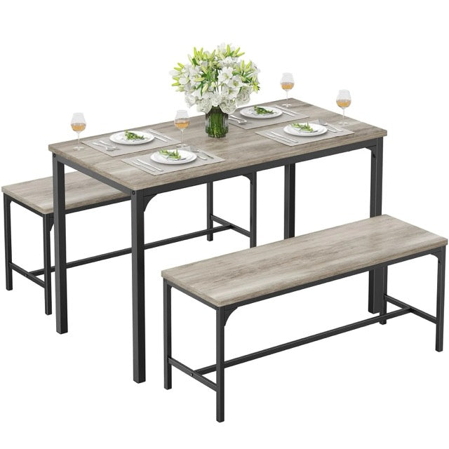 Dining Table Set for Small Spaces | 3 or 4-Piece with Storage Bench, Black & Gray