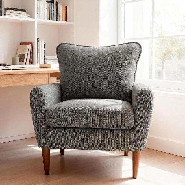 Modern Accent Reading Chair with Cushioned Seat & Wooden Legs – Wide Single Leisure Armchair