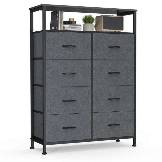 Fabric Dresser with 8 Drawers & Open Shelf – Tall Storage Cabinet for Bedroom & Closet Organization