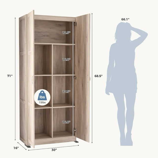 71-Inch Wooden Storage Cabinet | 4-Tier Freestanding Organizer for Home