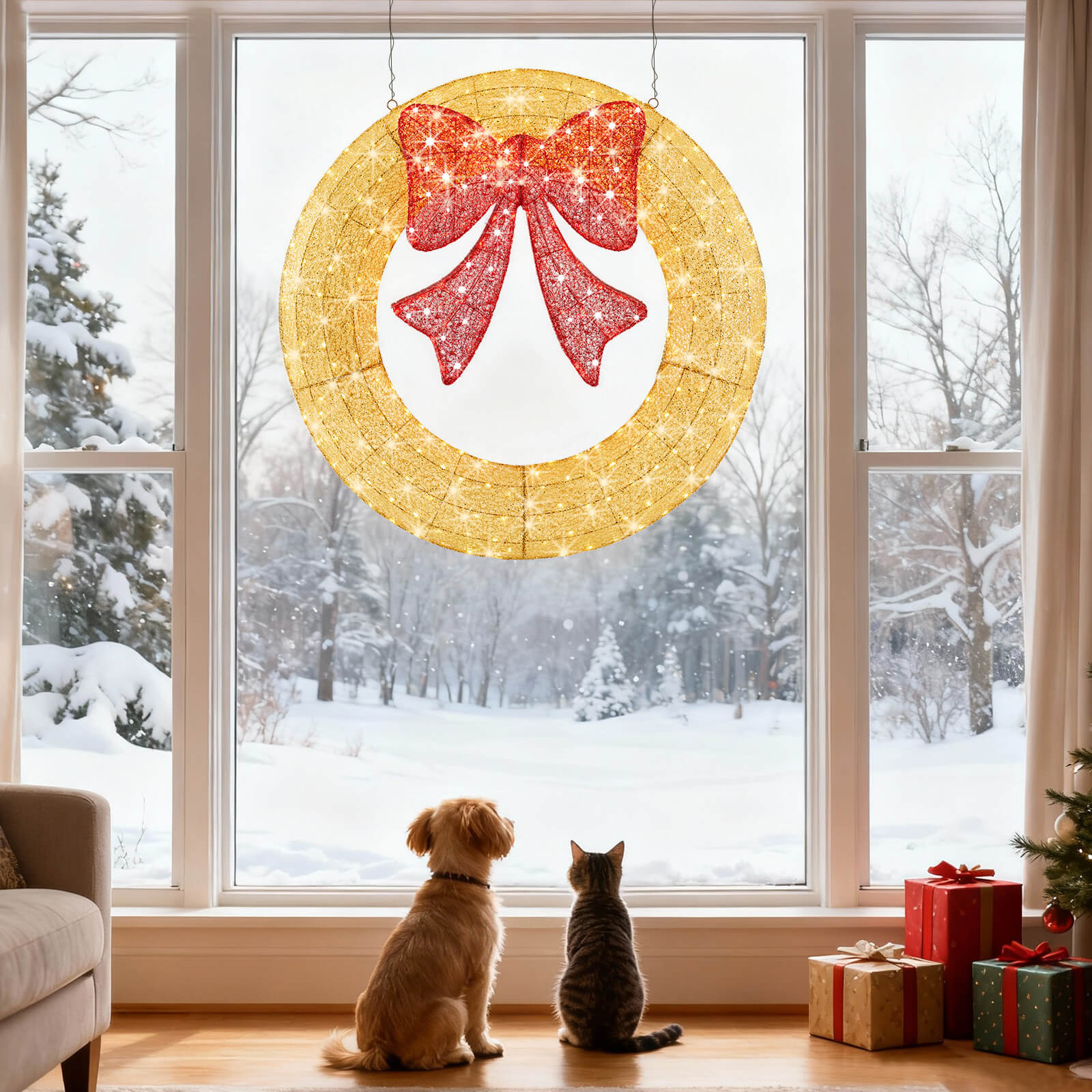 LED Illuminated Christmas Wreath with Remote