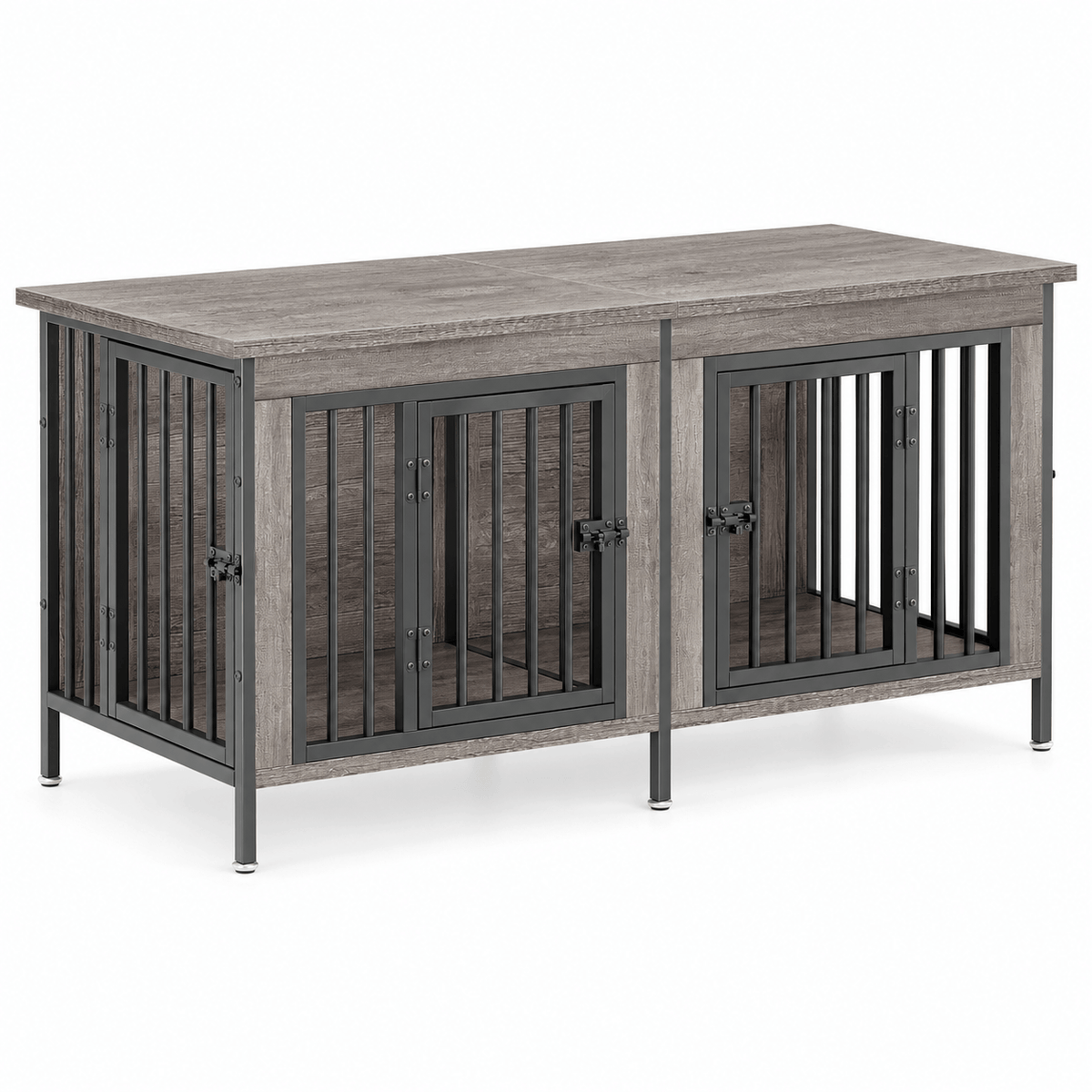 Heavy Duty Double Dog Crate with Divider for 2 Dogs | Indoor Wooden Dog Kennel TV Stand & End Table