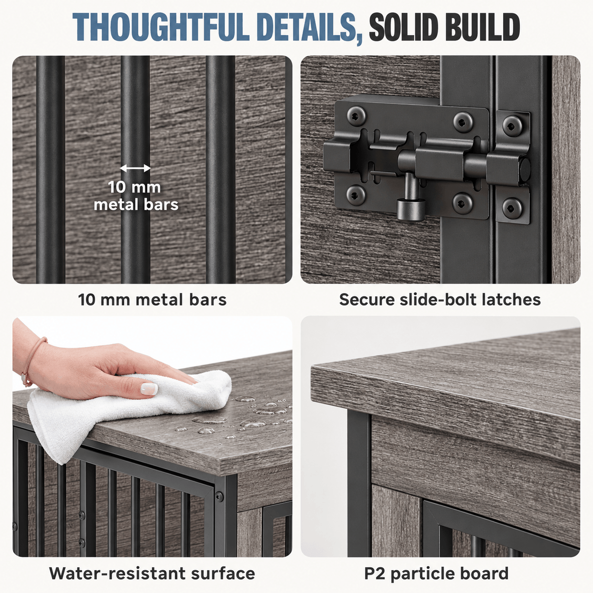 Heavy Duty Double Dog Crate with Divider for 2 Dogs | Indoor Wooden Dog Kennel TV Stand & End Table