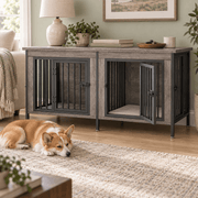 Heavy Duty Double Dog Crate with Divider for 2 Dogs | Indoor Wooden Dog Kennel TV Stand & End Table