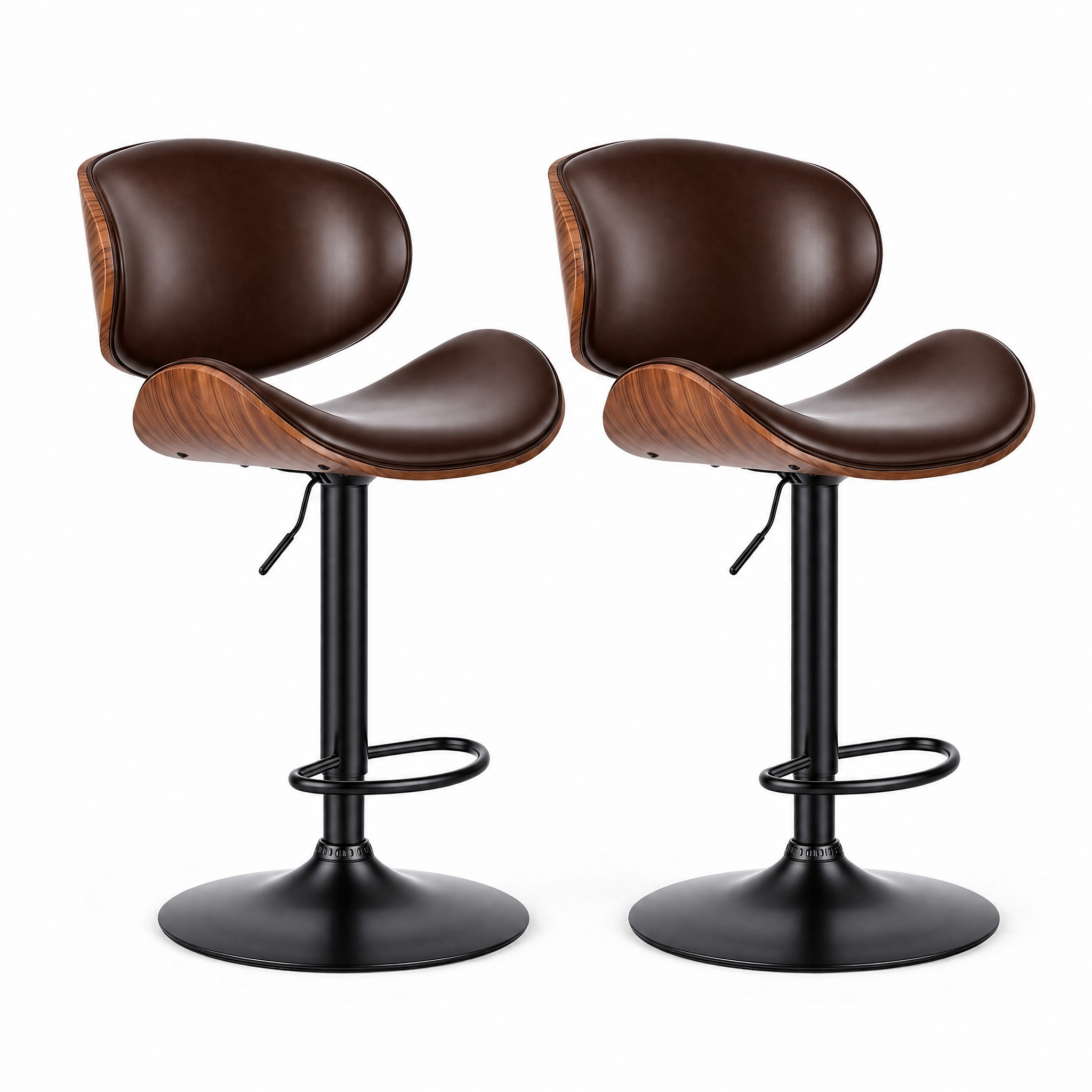 Adjustable Swivel PU Leather Bar Stools Set of 2